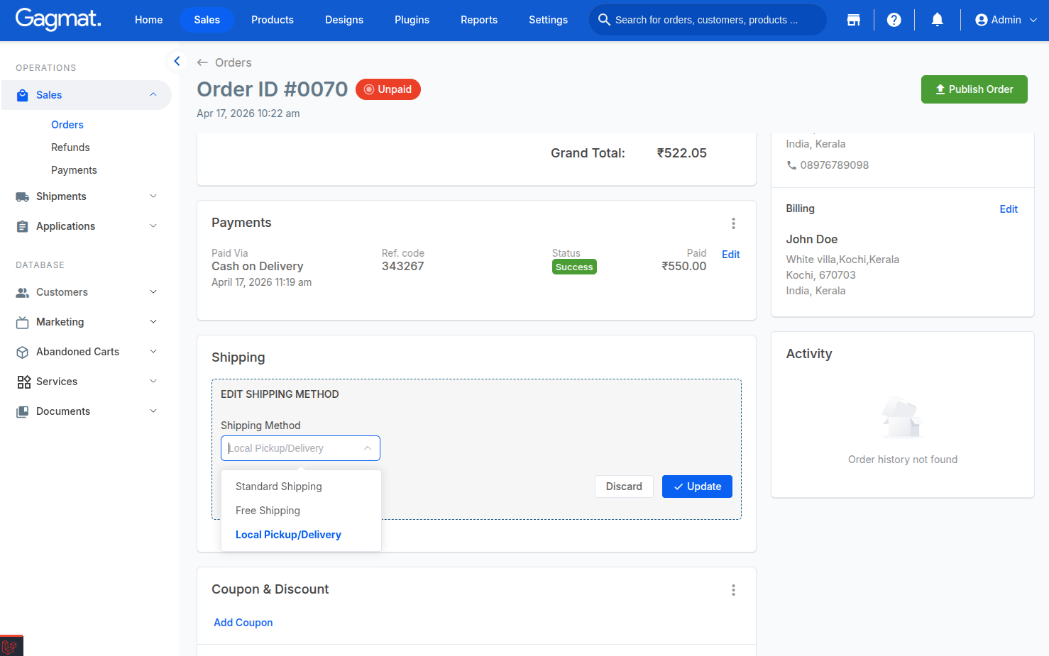 How to create order manually?
