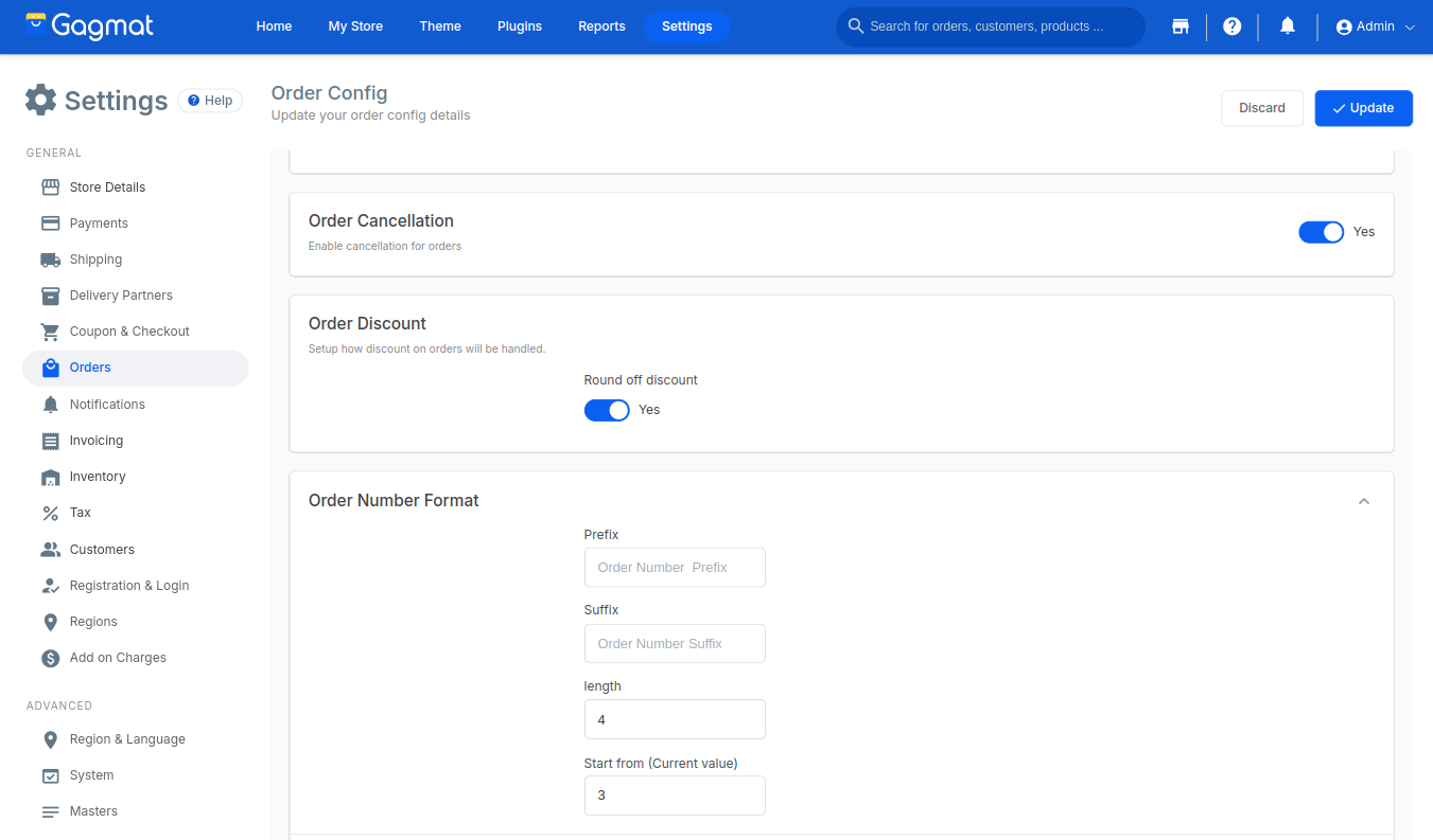 How can I customise the order number format?