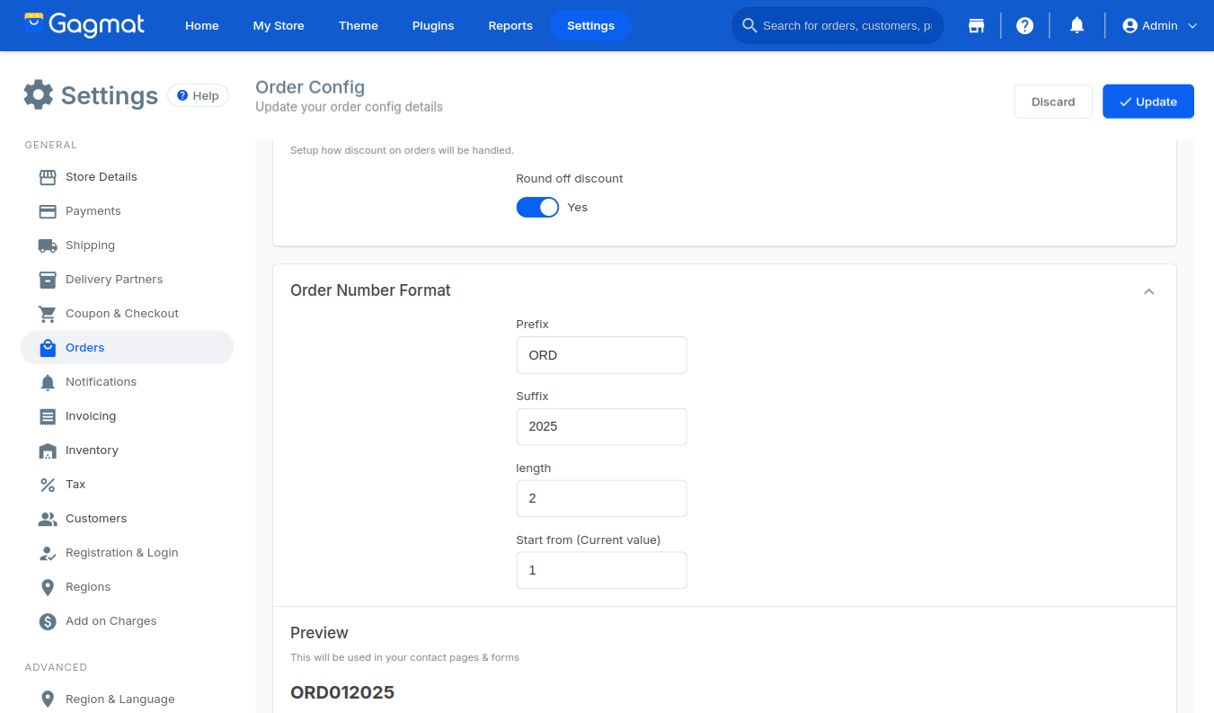 How can I customise the order number format?