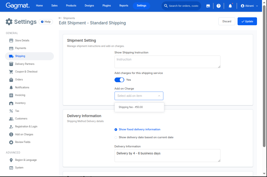 How do I apply additional charges to a specific shipping method?