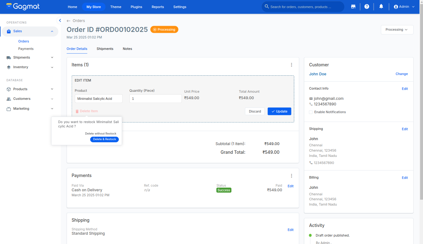 How can I update the order items?