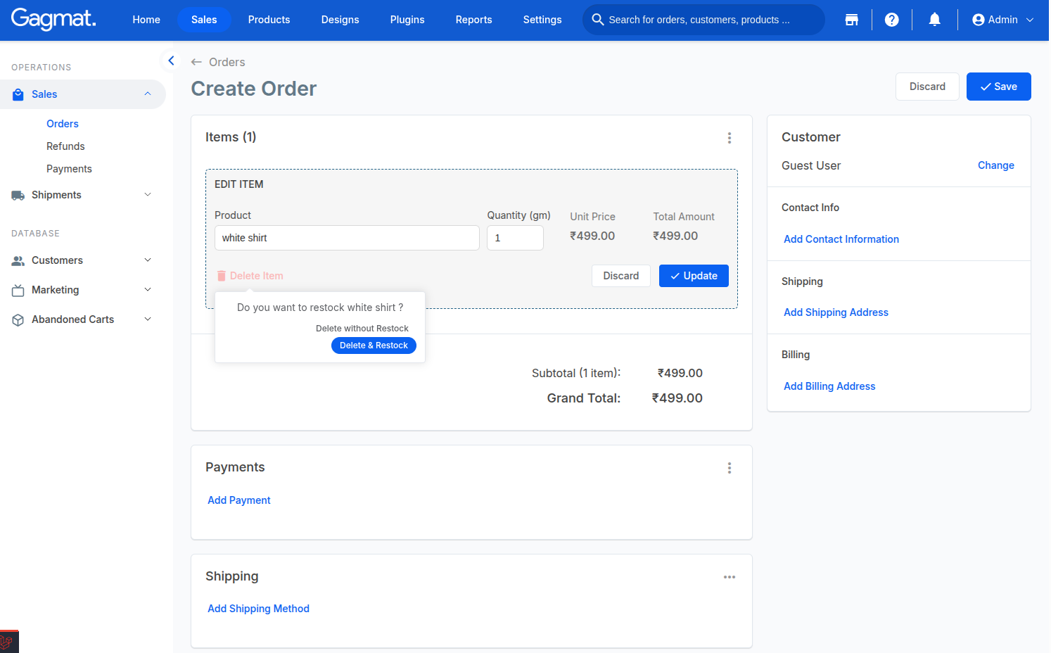 How to create order manually?