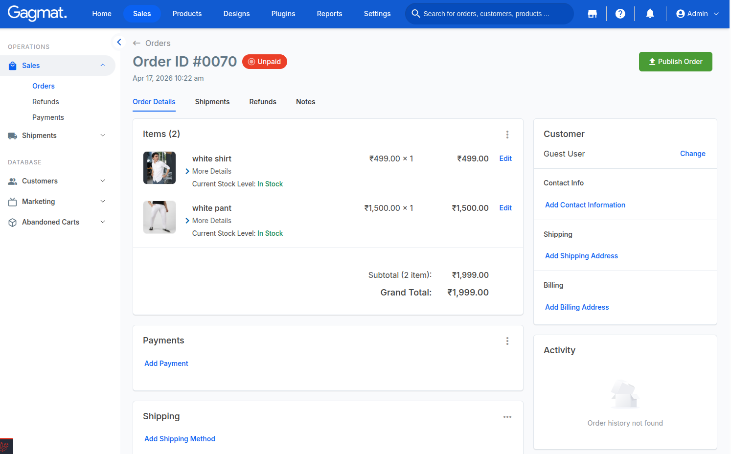 How to create order manually?