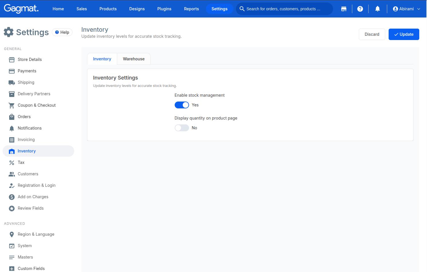 How can the warehouse address be updated?